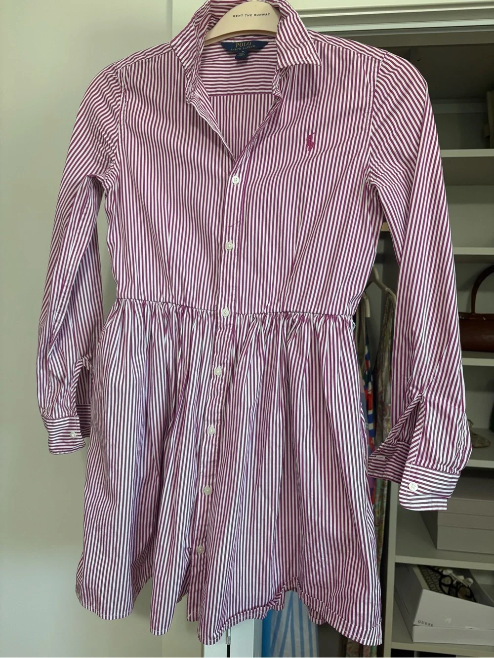 Ralph Lauren Pink and White Striped Cotton Shirt Dress for Kids - Girls size 16